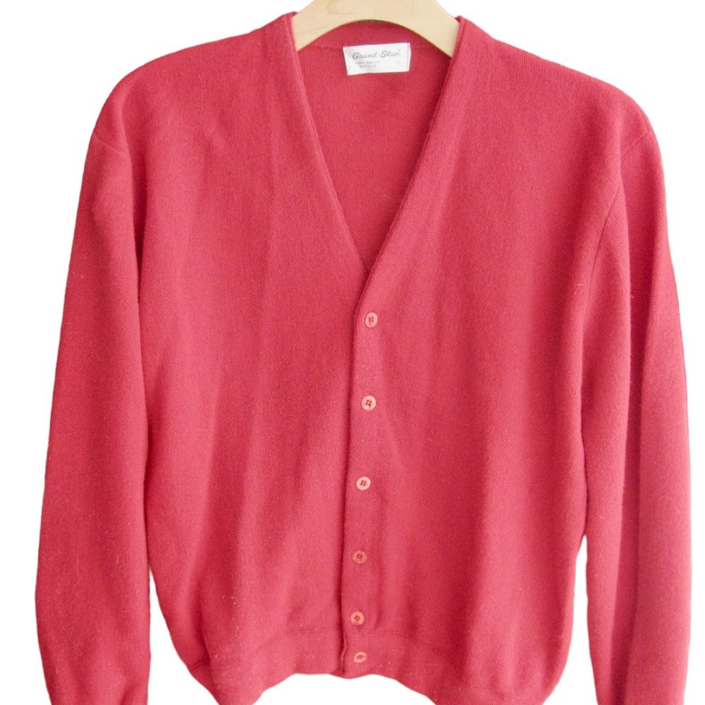 VTG 80s Red Golf Party Cardigan Grandpa Sweater Men Size XL Grand Slam VALENTINE